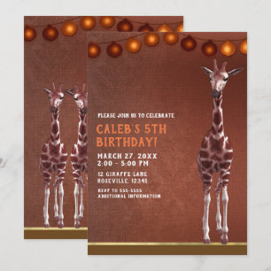 Convite Festa de Aniversário Girafa Africana Marrom Laranj