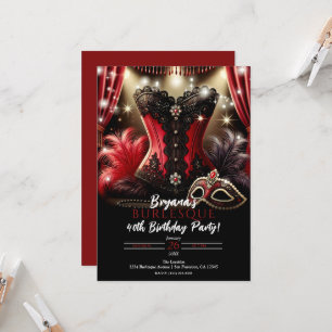 Convite Festa de Aniversário Glam Burlesca com Penachos e