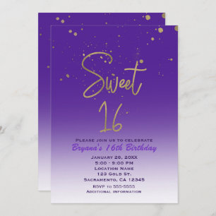 Convite Festa de aniversário Glam moderna roxa & Dourado