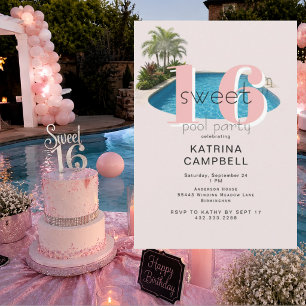 Convite Festa de Aniversário Glam Pool Sweet 16