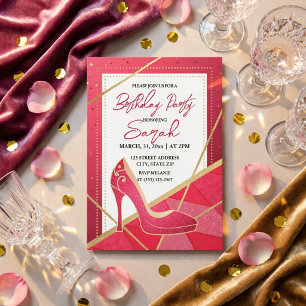 Convite festa de aniversário glamourosa rosa dourado brilh
