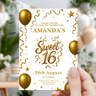 Convite Festa de Aniversário Gold Glam Sweet 16
