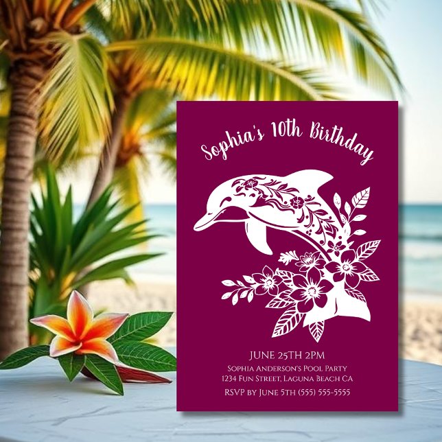 Convite Festa de Aniversário - Golfinho Havaiano Flores Tr (Hawaiian Dolphin, Flippin Fabulous, Islander Summer, Beach, Fisherman Trend, wine tumbler)