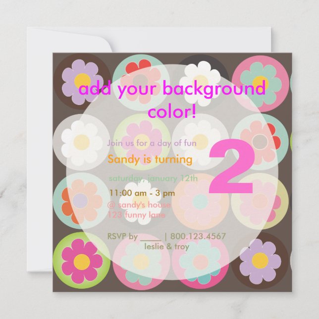 Convite Festa de aniversário Groovy Daisies/Bright Sixties (Frente)