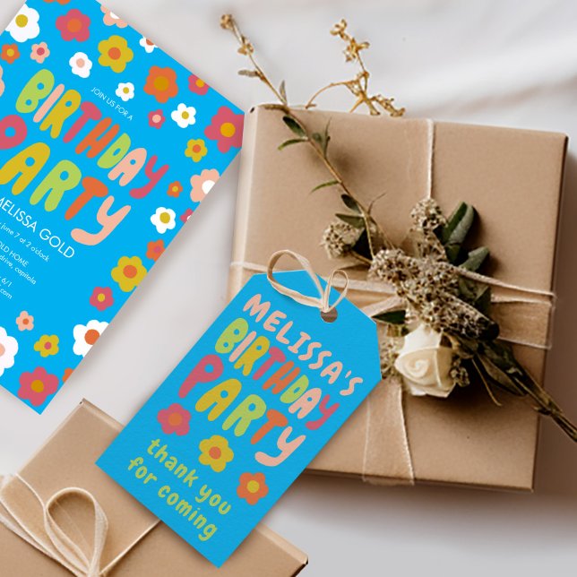 Convite FESTA DE ANIVERSÁRIO Groovy Daisies Floral PERSONA (BIRTHDAY PARTY Groovy Daisies Handlettered COLORFUL CUSTOM Birthday Invitations and Gift Tags
)
