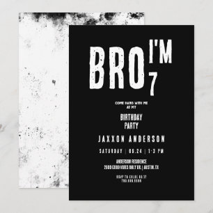Convite Festa de aniversário Grunge Black & White Boy