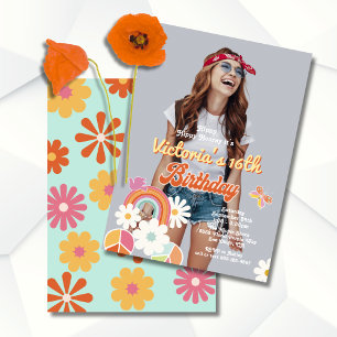 Convite Festa de aniversário Hippie Flower Power Photo 70