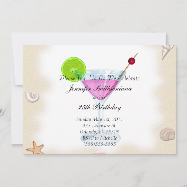 Convite Festa de aniversário I de Conchas e Cocktails de N (Frente)