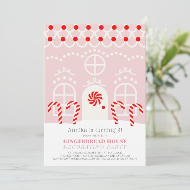 Convite Festa de aniversário I de decoração da casa de pão (Em pé/Frente)