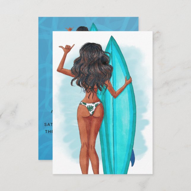 Convite Festa de aniversário I de férias de praia em Surf  (Frente/Verso)