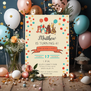 Convite Festa de Aniversário Infantil Animais e Pontos