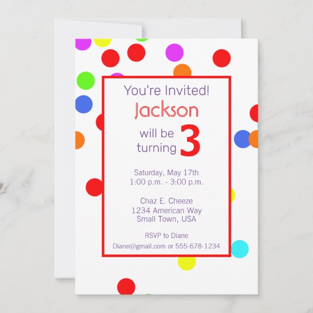 Convite Festa de aniversário infantil colorida (Frente)