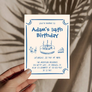 Convite Festa de Aniversário Infantil com Arte de Linha Az