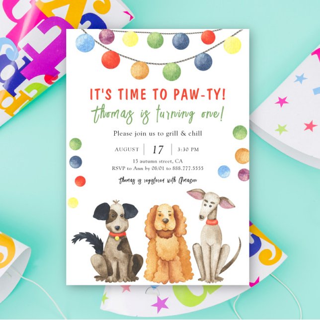 Convite Festa de Aniversário Infantil com Cachorro em Aqua (Criador carregado)