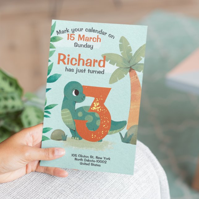 Convite Festa de Aniversário Infantil com Tema de Dinossau (Criador carregado)