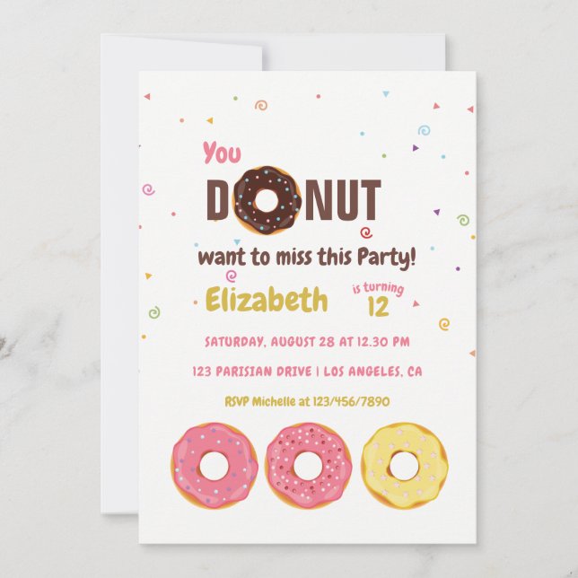 Convite Festa de Aniversário Infantil com Tema de Donut Co (Frente)