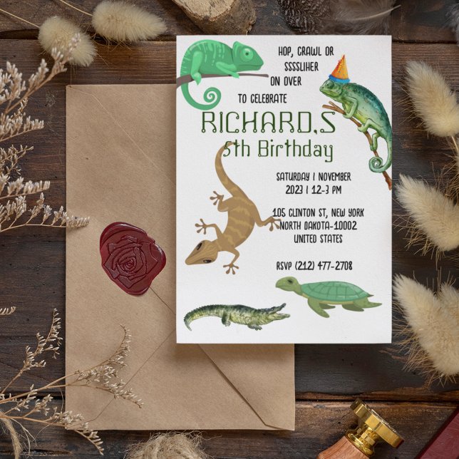 Convite Festa de Aniversário Infantil com Tema de Répteis  (Criador carregado)