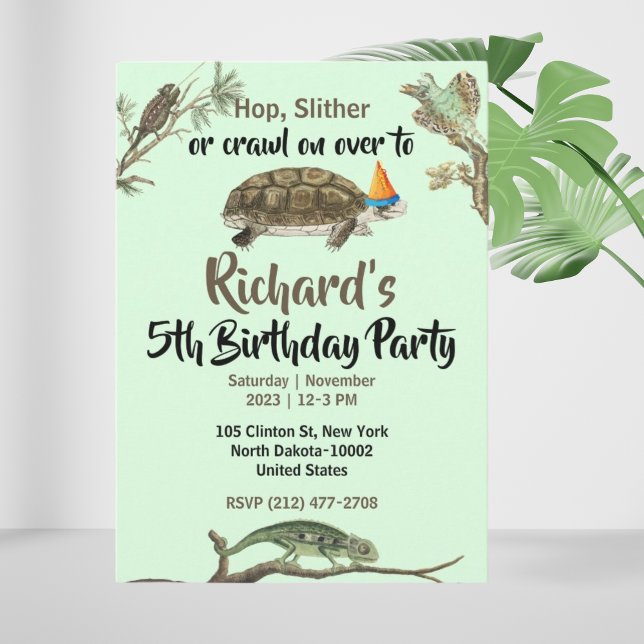 Convite Festa de Aniversário Infantil com Tema de Répteis  (Criador carregado)