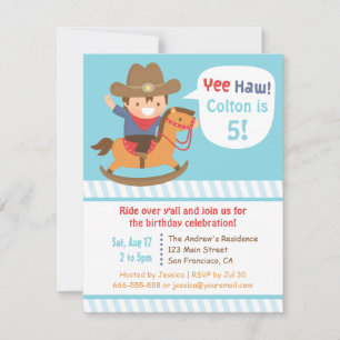 Convite Festa de Aniversário Infantil Cowboy Bonito em Cav