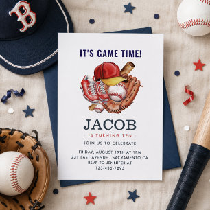Convite Festa de Aniversário Infantil de Beisebol Azul Mar