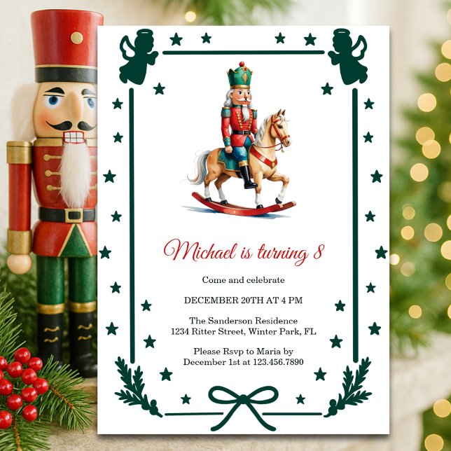 Convite Festa de Aniversário Infantil do Quebra-Nozes Nata (Nutcracker Christmas Kids Birthday Party Rocking Horse Invitation)