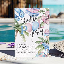 Convite Festa de Aniversário Infantil Dupla Piscina Rosa e