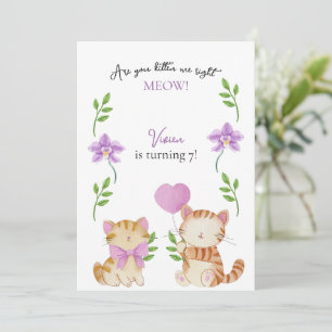 Convite Festa de Aniversário Infantil Floral de Gatinho Fo