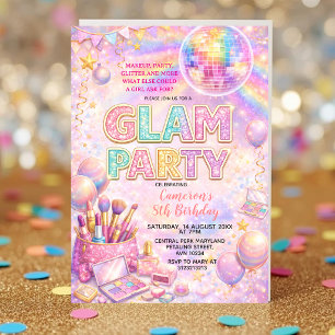 Convite Festa de Aniversário Infantil Glamour Disco Maquia