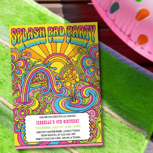 Convite Festa de Aniversário Infantil Groovy Retro Arco-Ír