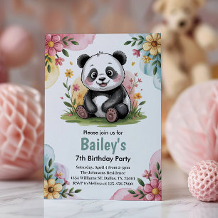 Convite Festa de Aniversário Infantil Panda Floral na Selv