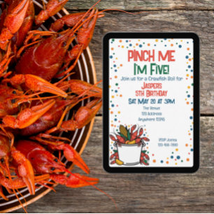 Convite Festa de Aniversário Infantil Pinch Me Crawfish Bo