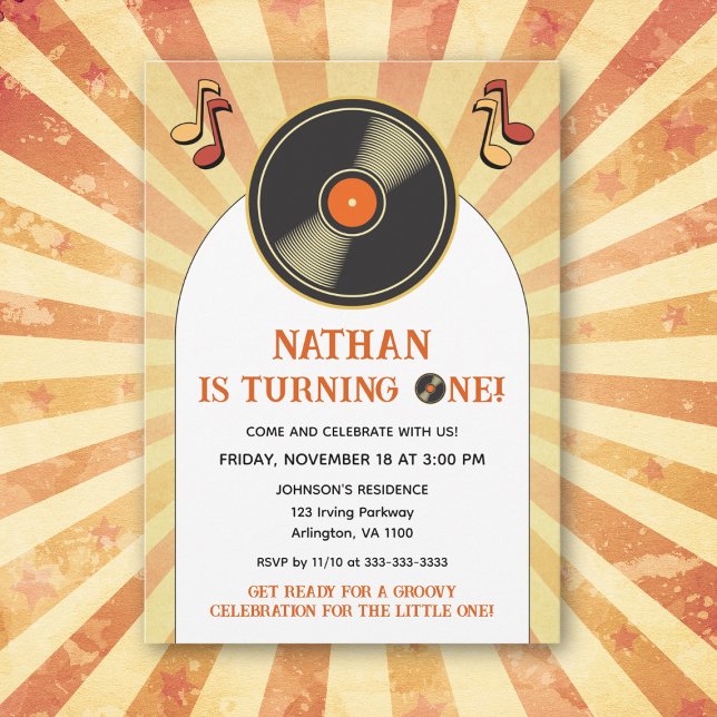 Convite Festa de Aniversário Infantil Retro 1º Festa Groov (Criador carregado)