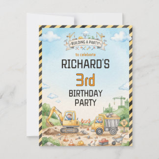 Convite Festa de Aniversário Infantil Tema Construção Engr
