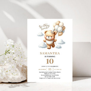 Convite Festa de Aniversário Infantil Urso de Pelúcia Balõ