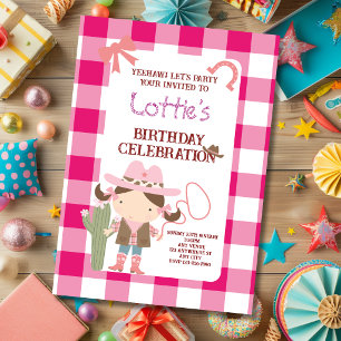 Convite Festa de Aniversário Infantil Vaqueira Rosa Fofa