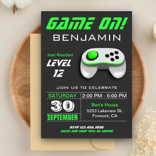 Convite Festa de Aniversário Infantil Verde de Videogame M