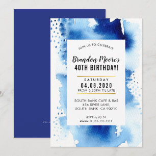 Convite FESTA DE ANIVERSÁRIO INVITE aquarela moderna azul 