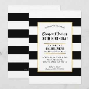 Convite FESTA DE ANIVERSÁRIO INVITE faixa negra mínima mod