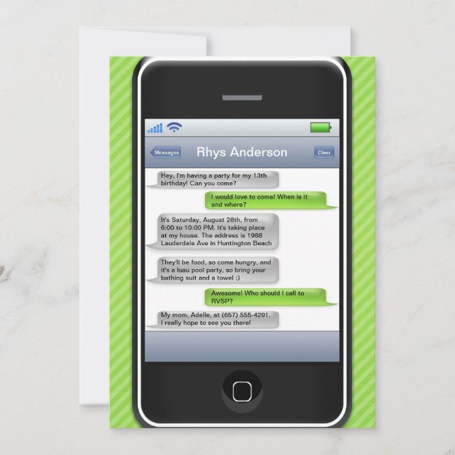 Convite Festa de aniversário iParty do verde (Frente)