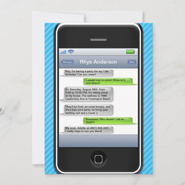 Convite Festa de aniversário iParty telefone esperto (Frente)