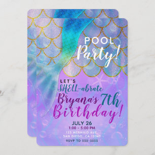 Convite Festa de aniversário iridescente da sereia do