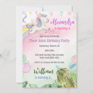 Convite Festa de aniversário Irmão Conjunta de Unicórnio e