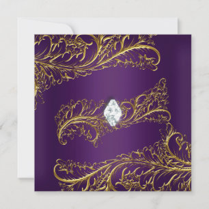 Convite Festa de Aniversário Jóia Diamante Dourado Roxo El