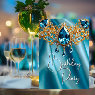 Convite Festa de Aniversário Jóia Topázio Azul de Seda Dou
