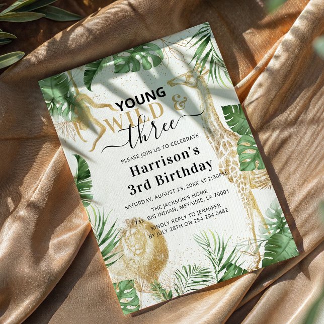 Convite Festa de aniversário jovem, selvagem e três selva (Criador carregado)