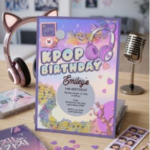 Convite Festa de Aniversário K-pop Fones de Ouvido de Gato