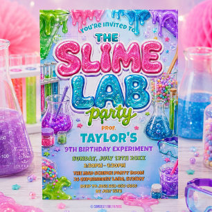 Convite Festa de Aniversário Laboratório de Ciências Slime