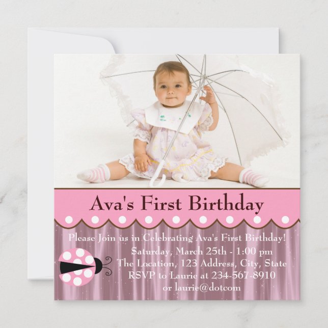 Convite Festa de aniversário Ladybug Rosa (Frente)