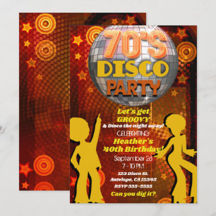 Convite Festa de Aniversário Laranja Disco dos Anos 70
