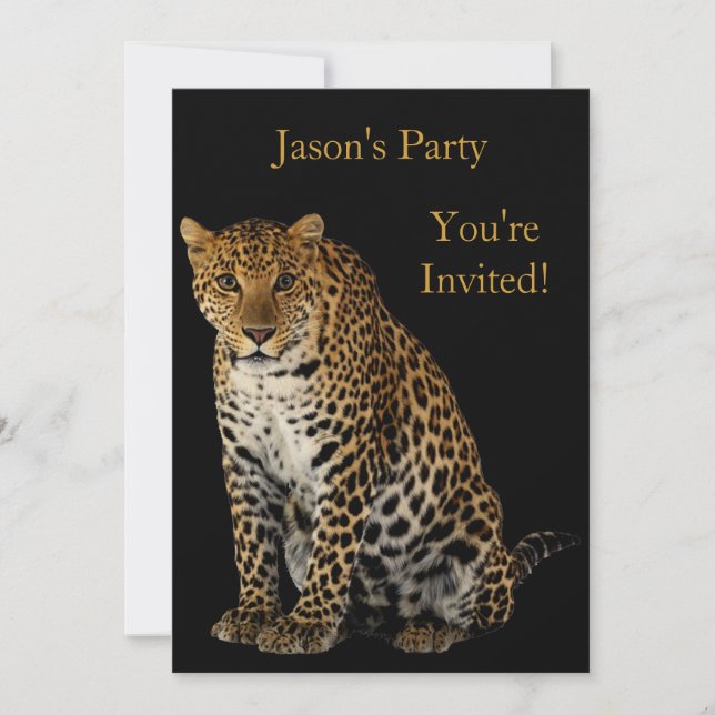 Convite Festa de Aniversário Leopardo em Preto (Frente)